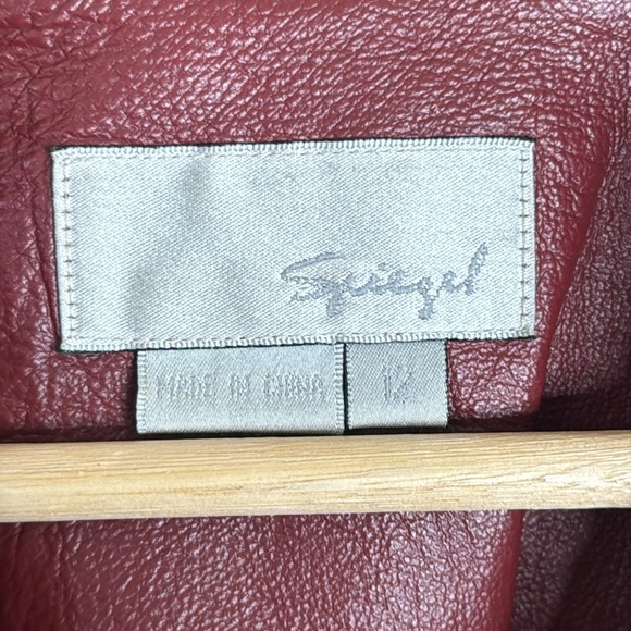 Vtg Spiegel Womens Houndstooth Trim Genuine Leather Overcoat size 12 Crimson - Picture 7 of 11